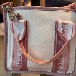 Steve Madden Cream and Pink Canvas Tote Bag